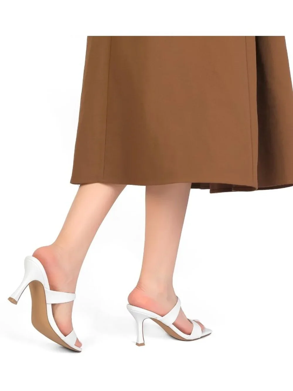 Women's White Two Straps Kitten Heels Stiletto Heel Square Open Toe Slip On